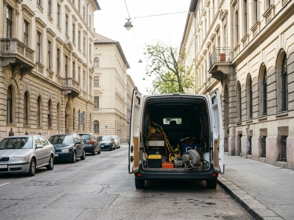 Jelöletlen fehér furgon egy miskolci utcán
